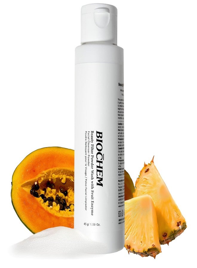 BIOCHEM Beauty Filter Powder Face Wash with Fruit Enzyme, Daily Wash with Papaya & Pineapple Enzyme, Gentle Plant-Based Low pH Exfoliator Cleanser for Women & Men, Sensitive Skin (1.59 fl oz / 45 g) - Image 1